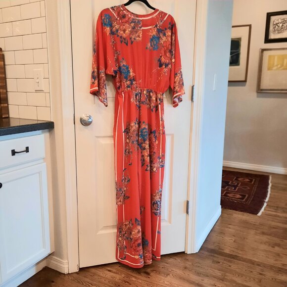 NEW Wide Leg, Surplice Front Flying Tomato Jumpsuit, Red Floral, Size S - Picture 2 of 6